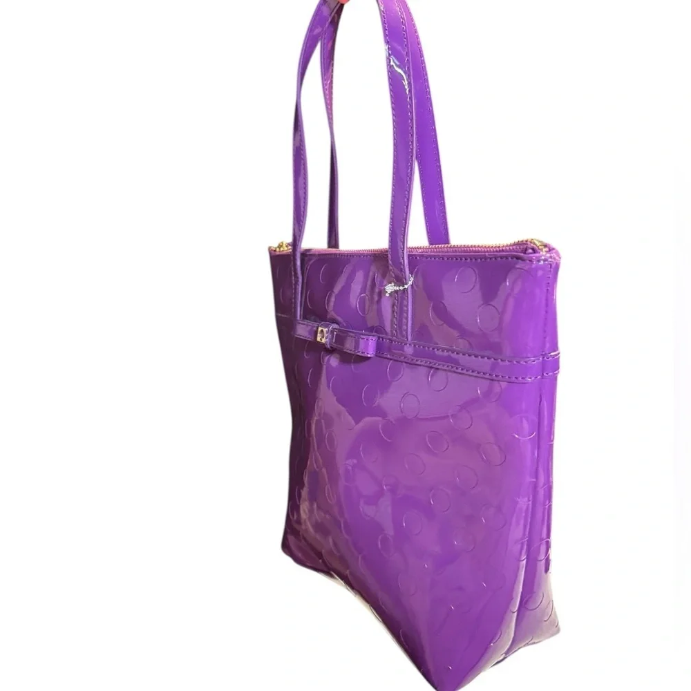 Kate spade jeralyn purple polka dot patent shoulder tote bag wet look
